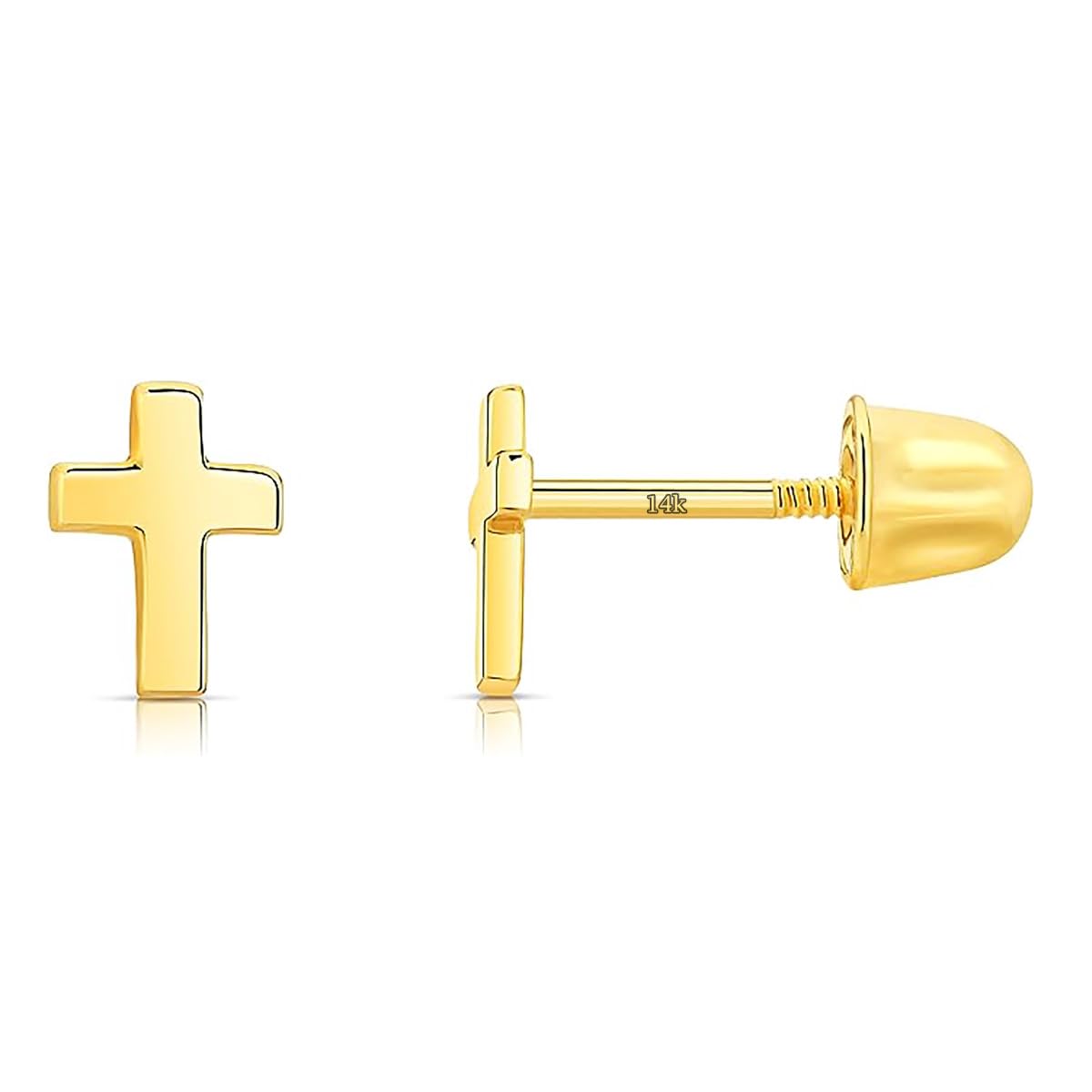Little Solid Gold 14k Screw Back Cross Stud Earrings