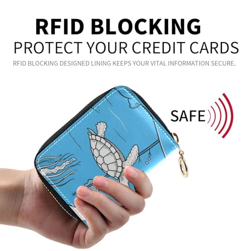 Black Blue Underwater Animal Whale Jellyfish leather credit card holder wallet With 2 cash slot RFID Blocking men card holder with zipper2