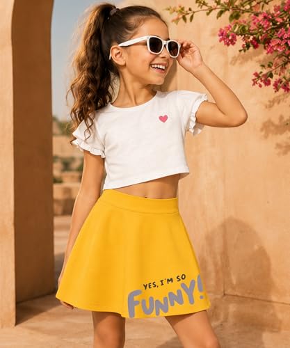 Image of KYDA KIDS Girls 100% Pure Cotton Skater Skirt with Attached Inner Shorts | Ideal for Summer Sports, Play & Casual Wear | Comfortable Fit for Girls Aged 2-16 Years
