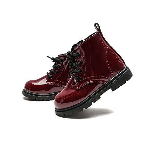 Kids Boots Boys Girls Bright Color Lace up Ankle Boots Side Zipper Boots3