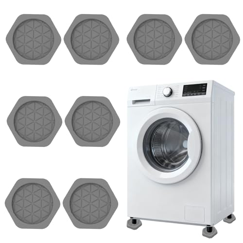 Vlecexs 8 Piezas Lavadora Hexagonal de Almohadilla Antivibración Gris Secadora Refrigerador Almohadilla de Silicona Antideslizante Reducción de Ruido y Amortiguación de Vibración Estable