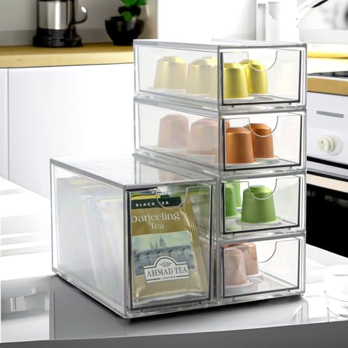 Image of Acrylic Makeup Organizer, Clear Storage Organizer Desktop Stackable Storage Drawers, Plastic Organizer Bins for Makeup, Stationery, Cosmetics, Vanity, Bathroom,Cabinet,Pantry Office Desk (5 Drawers)
