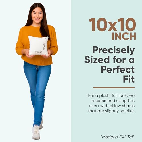 Image of Pillowflex Synthetic Down Pillow Insert 10x10 in - Karate Chop Pillow | Small Square Sham Form, Plush Polyester Cotton Blend, Cloud-Like Comfort, Clump-Resistant Fill, Smooth Elegant Finish
