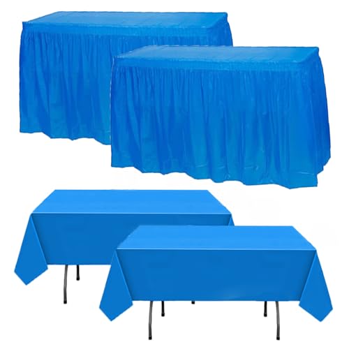 MLETULIPS 4 saias de plástico e toalhas de mesa à prova de manchas de 54 x 108 polegadas, pacote múltiplo de 168 x 29 polegadas, saias descartáveis para casamentos, aniversários, festas da Páscoa