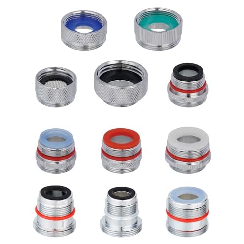Hibbent 11 Pieces Faucet Adapter Kit, Kitchen Sink Brass Aerator Adapter Set, Male Female Sink Faucet Adapter Connecting Style Faucets, Standard Hose, Chrome Finished