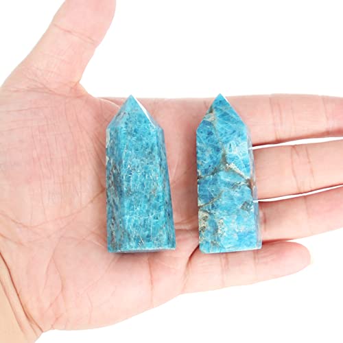 Blue Apatite Crystal Wand-2 Pcs 3.5''-3.9'' Blue Apatite Wands, Blue Apatite Healing Crystal and Stones, Gift Box Packaging (Blue Apatite, 2''-2.4''(5-6cm))