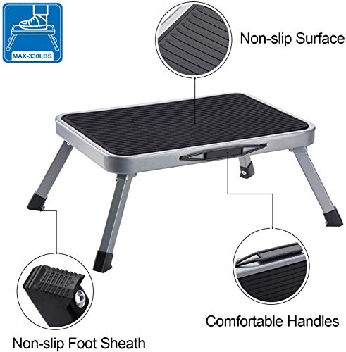Delxo Step Stool Portable Lightweight Folding Steel Step Ladder with Non Skid Rubber