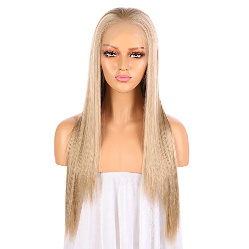LangerHair 22``Long 103# Blonde 13×6 Inch Lace Front Wigs Kanekalon Synthetic Silky Straight Hair Wigs for Women(22 inch, 103# blonde)