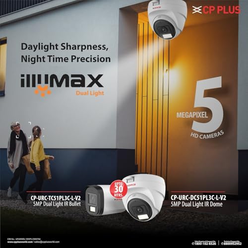 Image of CP Plus illumax 5MP Dome Camera [Color Night Vision + Built-in MIC Audio + SMART Dual Light + Motion Detection] Hybrid 4in1 Switch for TVI /CVI /AHD /CVBS [New Version]