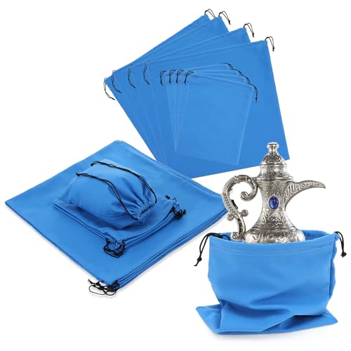 DIVINA VITAE 8 Pcs Silver Storage Bags 18 x 18 9 x 12 Anti Tarnish Silverware Storage Bags Anti Tarnish Silver Jewelry Pouches Jewelry Storages Protector Bag for Necklace Bracelet Earrings(Blue)