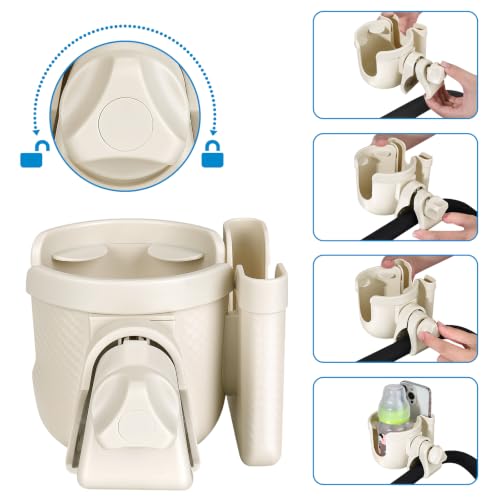 Image of Accmor Stroller Cup Holder with Phone Holder, Bike Cup Holder, Universal Cup Holder for Uppababy Nuna Strollers, 2-in-1 Drinks Holder for Walker, Wheelchair, Scooter