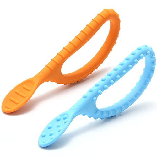 Image of Special Supplies Duo Spoon Loops Oral Motor Therapy Tools, 2 Pack, Textured Stimulation and Sensory Input Treatment for Babies, Toddlers or Kids, BPA Free Silicone with Flexible, Easy Handle