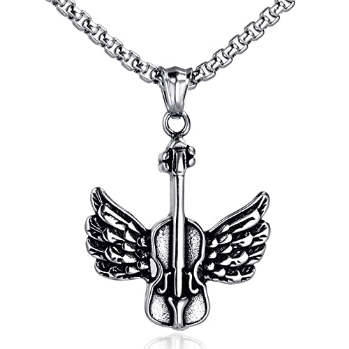 Alas de Ángel Guitarra Larga Hombres Collares Colgantes Punk para Novio Titanio Acero Hip Hop Rock Fiesta joyería Creatividad Regalo