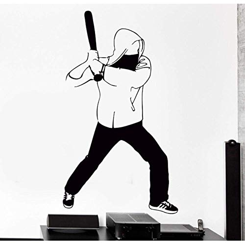 Bel Homme Stickers Muraux Sports Street Fighter Avec Chauve-Souris Capuche Rap Vinyle Autocollants Décoration Salon Art Peintures Murales 56X88 Cm