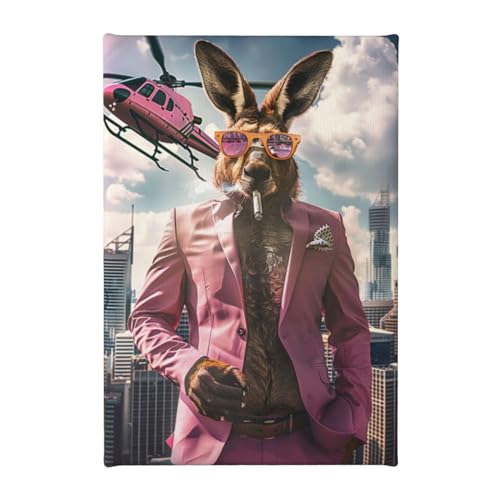 MA6GE8DE Man Room Wall Decor Pink Kangaroo Smoking Cigar Frameless Canvas Painting,Bathroom,Living Room,Bedroom Wall Art Decor Paintings,Exquisite Kangaroo Smoking Modern Art Canvas Poster 8x12 inch