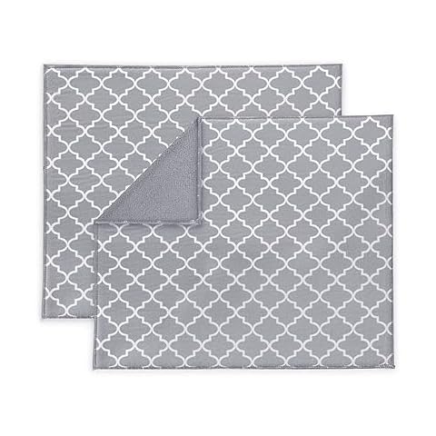 Grand Fusion Reversible Dish Drying Mats to Air Dry Plates, Bowls, Dishes, Mugs and More, Machine Washable Drying Mat for Kitchen Counter, Essential Kitchen Accessories, Pack of 2, Light Gray Trellis Cover