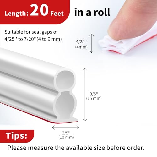 Image of 20 Feet Rubber Door Weather Stripping Door Seal Large Gap, Self-Adhesive Extra Thick D-Shape Door Seal Strip for Door Frame Door Insulation Strip, Easy Cut to Size(White), ‎‎FKBGDW20FT