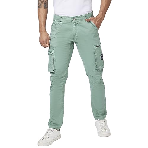 Image of Spykar Men Olive Green Cotton Slim Fit Ankle Length Mid Rise Trousers