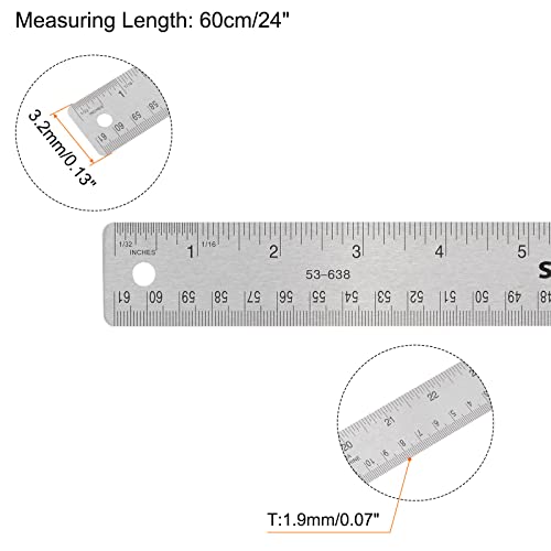 sourcing map 2pcs Stainless Steel Rulers with Non-Skid Backing 61cm/24" Inch and Metric Metal Ruler Straight Edge Measuring Tool - Image 2