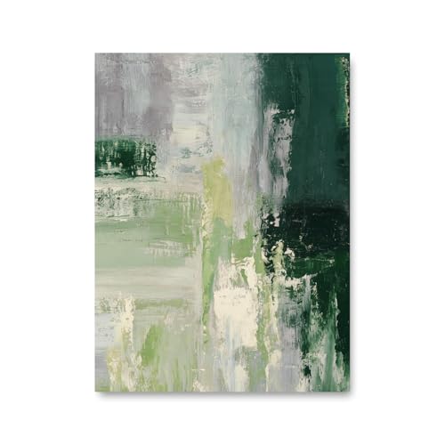 Lawrence Williams Designs Abstract Green Painting Poster - Modern Textured Wall Art - Soft Sage and Deep Forest Color Block Design - Contemporary Artwork for Bedroom, Office or Studio Decor - 8x10 Unframed