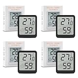 Wepai Thermometer Hygrometer Innen,Mini LCD Zimmerthermometer Luftfeuchtigkeitsmesser Digital Innen Mit Smiley Indikator-Für Babyzimmer Wohnzimmer Büro Gewächshaus, Schwarz (4Pack)