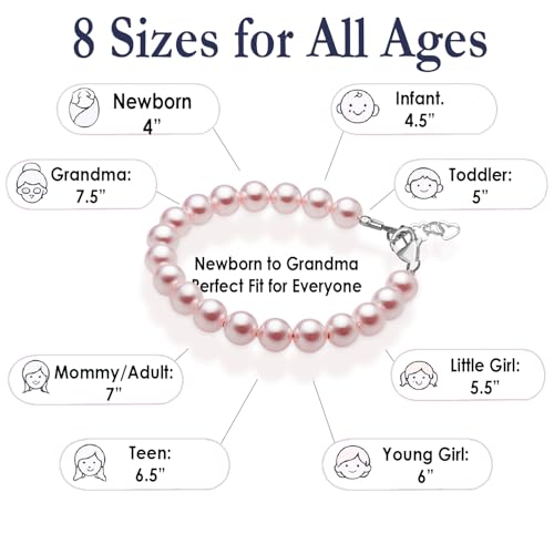 Image of Baby Crystals Sterling Silver Pink Pearl Bracelet for Baby Girls I Newborn, Infant Baby Girl Gifts, Toddler, Teen, Mommy I Birthday Gift I Children's Jewelry I Womens Bracelets for Girls