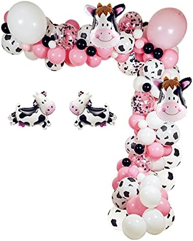 Funny Cow Party Decorations Balloon Arch Garland Kit, Cowgirl Cow Print Balloons Baby Pink Balloons Cow Balloons Farm Animals Birthday Cow Foil Balloon for Farm Birthday Party Baby Shower Kids Bday