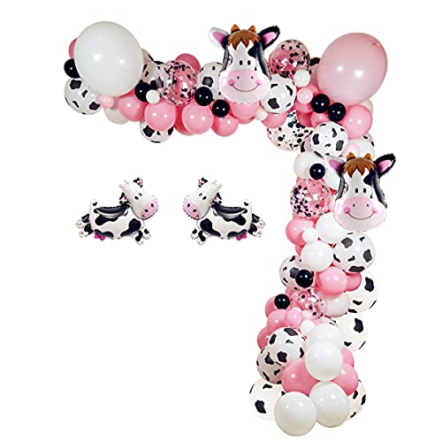 Funny Cow Party Decorations Balloon Arch Garland Kit, Cowgirl Cow Print Balloons Baby Pink Balloons Cow Balloons Farm Animals Birthday Cow Foil Balloon For Farm Birthday Party Baby Shower Kids Bday #TOP2