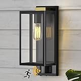 Denfeic Motion Sensor Outdoor Wall Lights, Dusk to Dawn Outdoor Lighting, Modern Wall Mount Light Fixtures, 3 Modes Black Square Exterior Wall Lanterns for Outside Garage, Bulb Not Included