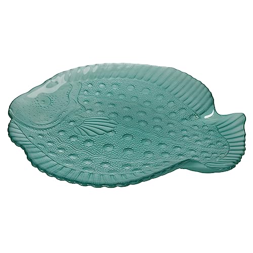 Keyhomestore-Piatto A forma di Pesce, realizzato in Vetro, color Verde, effetto trasparente, ideale come Piatto per cibi e centrotavola decorativo. Idea regalo e bomboniera.