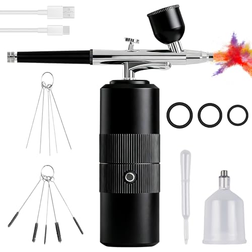 Airbrush Set mit Kompressor: Spritzpistole Kabelloses, Airbrush Kit, Tragbare Airbrushpistole mit Kompressor, USB Aufladbare Handheld Spritzpistole Set für Haut Hydratation, Tattoo, Make-up, Nägel