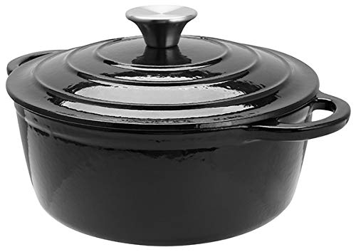 Acense Cast Iron Casserole Dish With Lid [Black], Length [Including Handle]: 29cm/11.5", Multi-Purpose, Classic Design, Robust Double Handles, Cleanable, Shatter-Proof, Capacity: 2.5ltr/88fl.oz