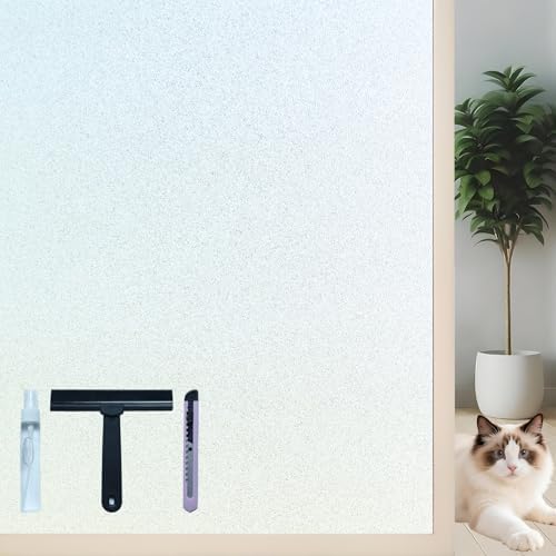 Bathroom Window Privacy Film Frosted Glass Window Film Heat Blocking Static Cling Removable Sun UV Blocking Decorative Door Covering Pure 17.5 x 118.1 Inches