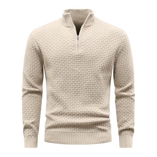 Zaitun Herren Half Zip Pullover Waffel Strickpullover Rollkragenpullover Warm Langarm Winterpullover Freizeit Stehkragen Sweater Pulli