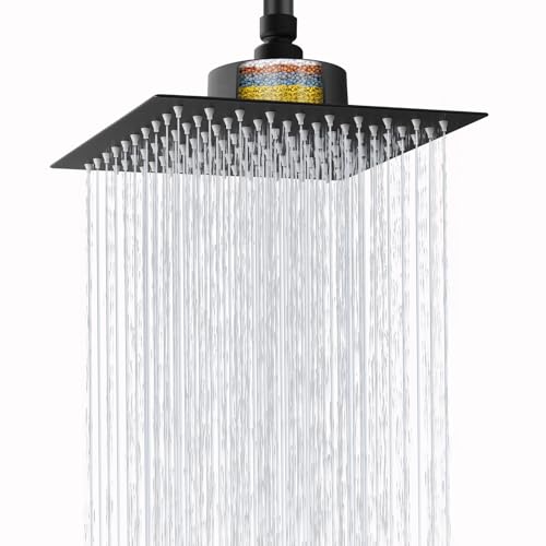 Nuodan High Pressure Rain Shower Head with Filtered - 8" All Metal Square Showerhead Filter for Remove Chlorine and Harmful Substances, Matte Black