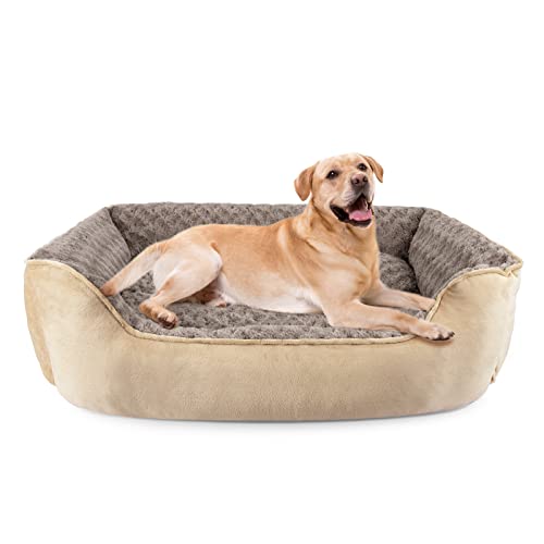 JOEJOY Cama Perro Cama para Perros Grandes Caseta para Perros Antideslizante Cama Antiestres Perro Colchon para Perros Lavable Cama de Perro en Casa Cuna para Perros Sofa Perro XXL(106x80x23cm) Beige