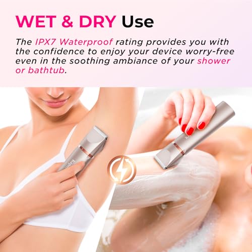 Bikini Trimmer für Frauen Schamhaare 2 in 1 Eletctric Rasierer für Frauen Wiederaufladbarer Eletctric Rasierer - IPX7 wasserdichter Bikini-Trimmer für Achseln, Beine, Arme, Körper (Rosa)