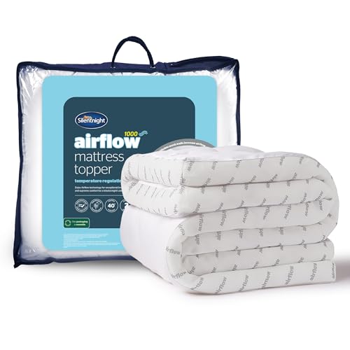 Silentnight Airflow 1000 Double Mattress Topper - Extra Thick Deep Fitted Mattress Enhancer with 10cm Thick Cushioning, Mesh Sides to Increase Airflow and Elasticated Straps - Double - 190x135cm