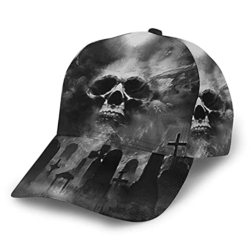 ZORIN Sombrero de béisbol para hombres y mujeres Dark Terror Cemetery Skull Dark Hip Hop Sun Sombreros ajustables Snapback Gorras Dad Trucker Cap Negro