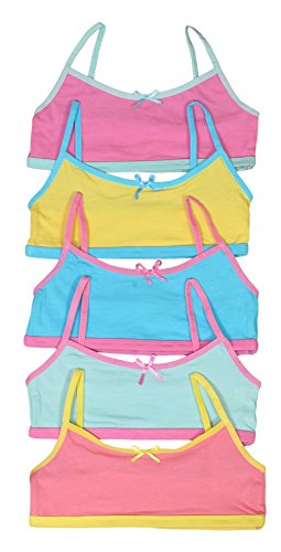 Sweet & Sassy Girls Training Bra - 5 Pack Crop Cotton Bras - Cami Training Bras for Girls (Sizes: S-L), Size Large, Assortment 4