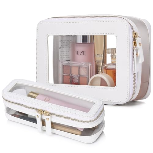 Pinkmik Clear Makeup Bag with Brush Case, (White, M+SLIM-1)