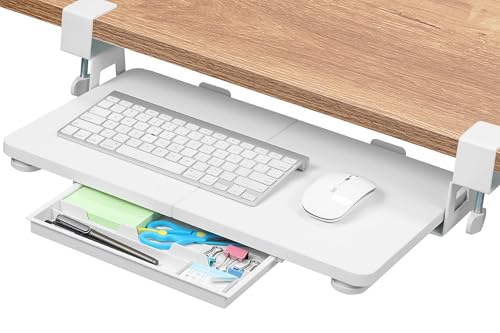 ETHU Small Keyboard Tray Under Desk 19.7' X 11.81' Small Size Keyboard Drawer with C Clamp-on Mount...