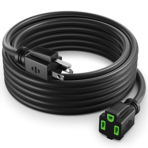 Image of Maximm 14 /3 Outdoor Extension Cord 10 Feet, 14AWG, Black, 1-Outlet SJTW Heavy Duty Indoor /Outdoor ETL Listed, 3 Prong Plug, All-Weather - Power Cord for Garden, Lawn, Appliances, 10ft