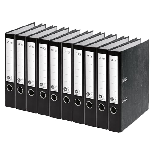 VON Leitz Ordner A4, 10er Pack, 100 % Recyclingpapier, 50 mm Rückenbreite, Für 350 Blatt, Blauer Engel & FSC-zertifiziert, Für Schule, Studium & Zuhause, Schwarz, 10540095