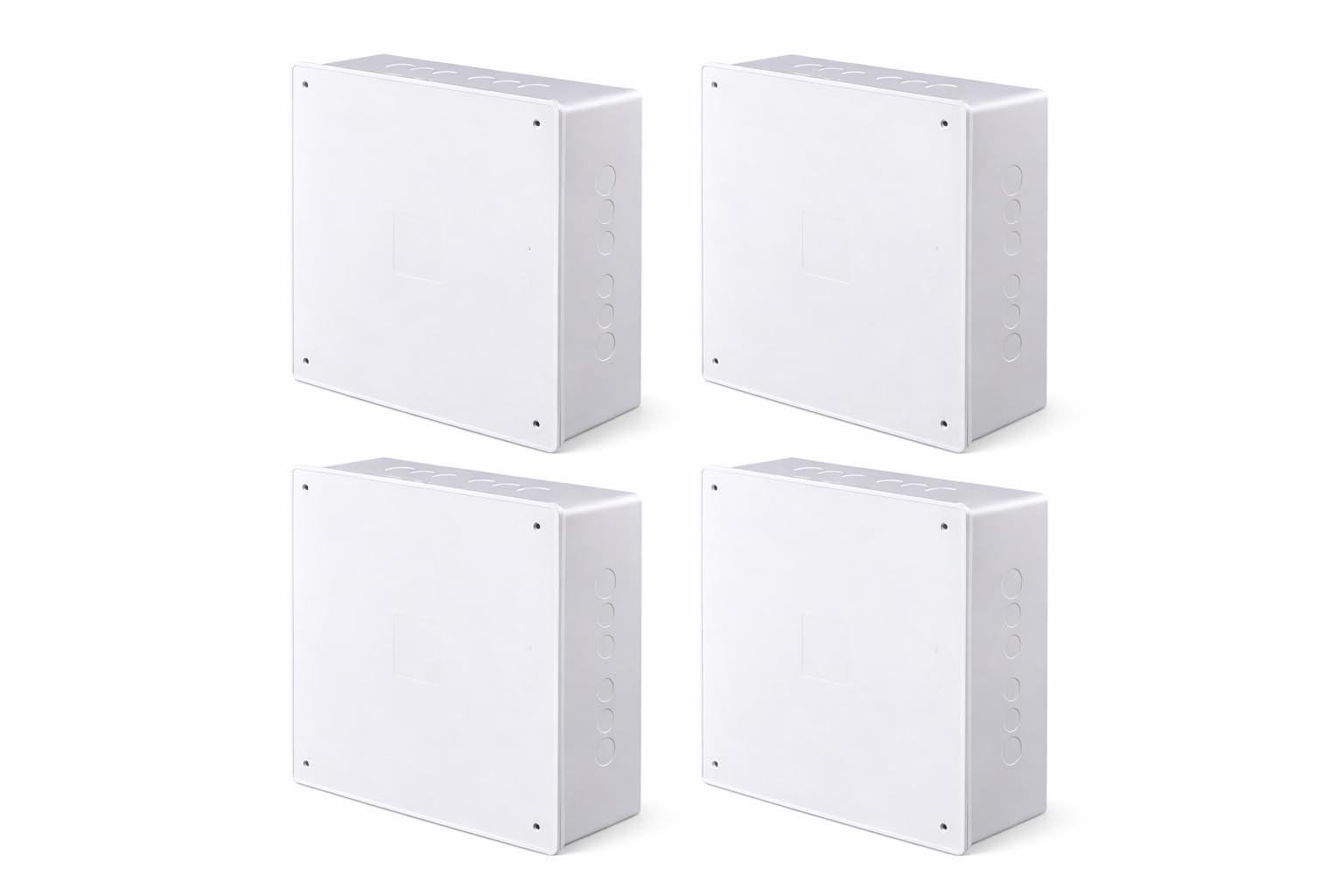 12" x 12" x 3" White PVC Junction Box – Heavy-Duty Plastic Electrical Conduit Box with Pre-Molded 1/2" & 3/4" Knockouts, Snap-Off Cover & Metal Lid Screws Included — Amazon image 9