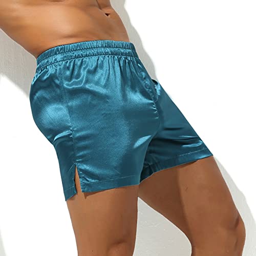 Mens Silk Satin Boxers Briefs Low Waist Side Split Lounge Bottom Pajama Shorts3