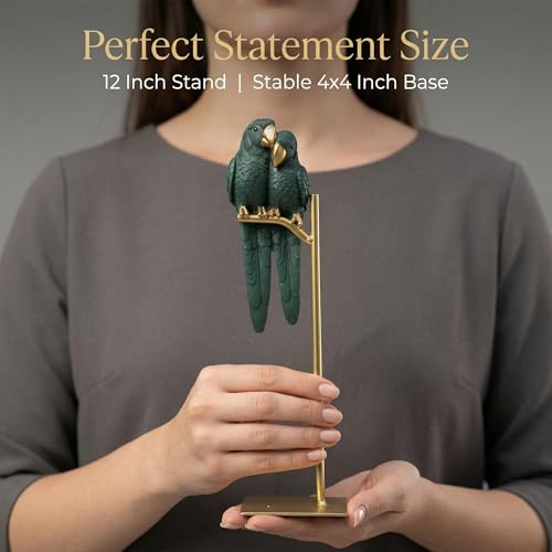 Love Birds Parrot Pair Showpiece | Resin Parrot Couple Figurine on Gold Finish Iron Stand | Vastu Feng Shui Bird Statue for Home Decor, Anniversary & Wedding Gift — photo — 4 of 9
