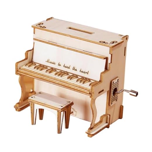 Genérico De Madera 3D - Maqueta de Piano con Caja de Música Kit de Construcción 3D - Set de Manualidades para Decoración de Hogar en Estanterías o Escritorios