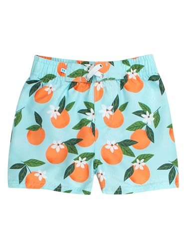 RUGGEDBUTTS Boys UPF50+ Sun Protection Fruits & Florals Swim Trunks - Blue Orange You The Sweetest, 3T