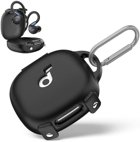 for[Newest Secure Lock] Soundcore Sport X20 Case Cover, Soft Silicone Protective Scratch Resistant Logo Visible Design Cover for Soundcore Sport X20 by Anker Charging Case with Carabiner-Black